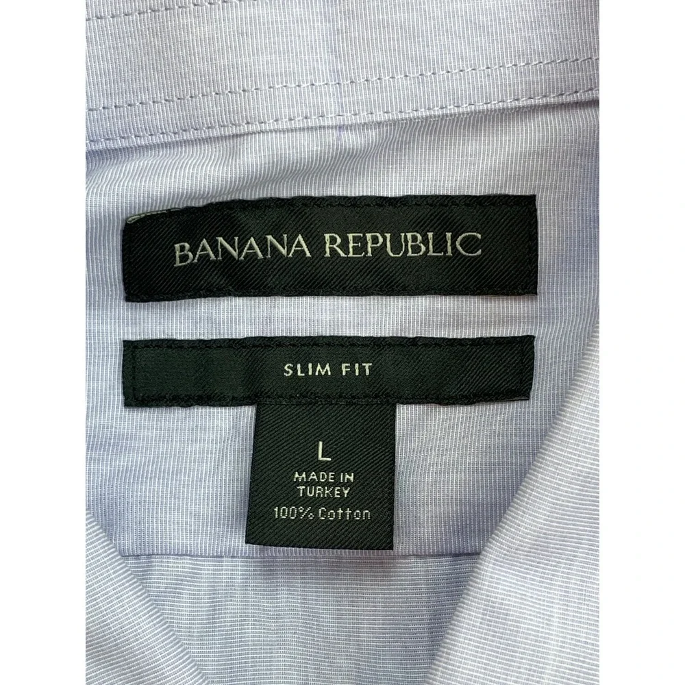 Banana Republic Shirt Mens Large Striped 100% Cotton Slim Fit Button Up Monogram